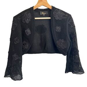Elana Womens Y2K Crochet Knit Bolero Sweater Size M Floral Applique Whimsigoth